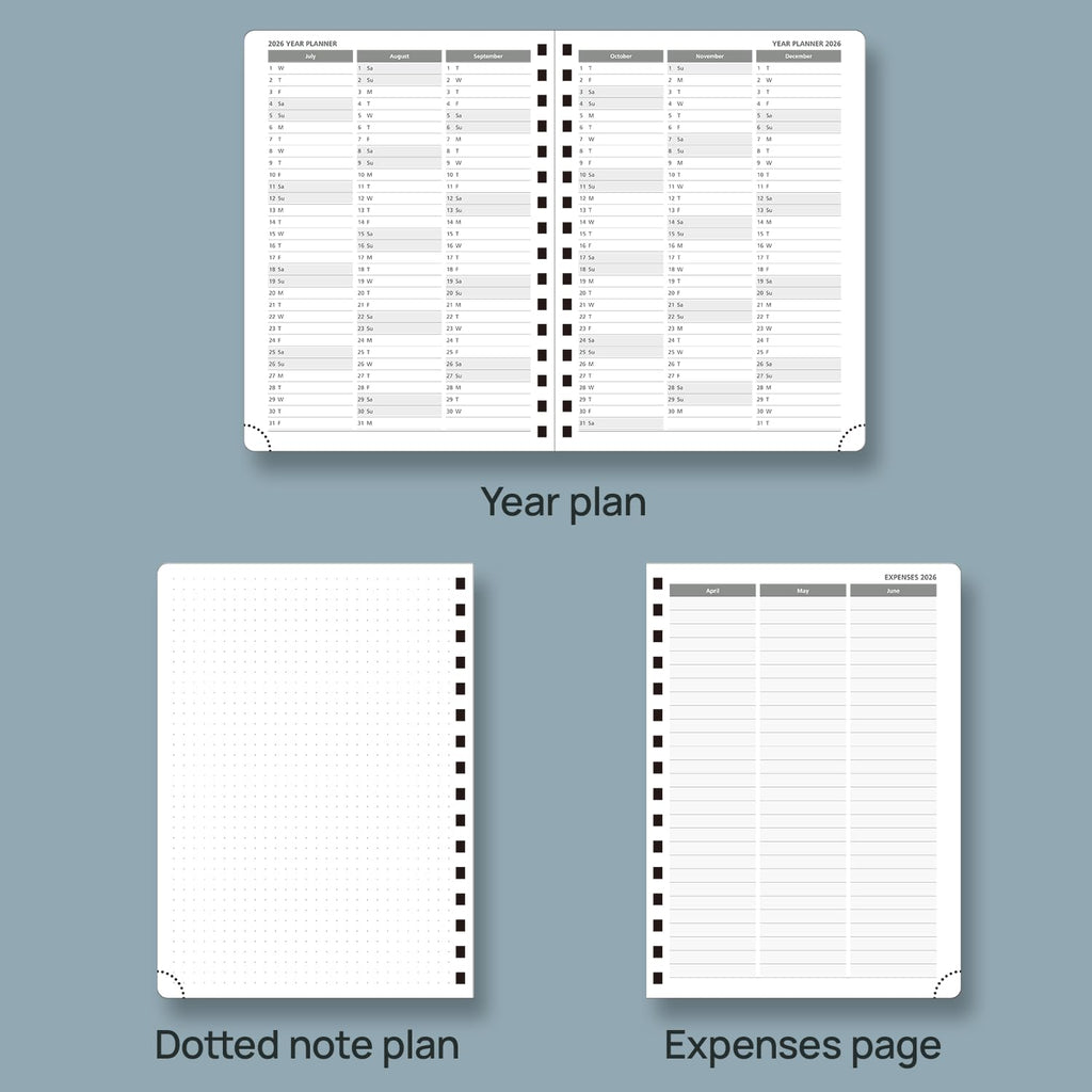 POPRUN 2026 Agenda [Medium-8.5" x 6.25" Wire-Bound Hard Cover] - Daily Weekly and Monthly Planner 2026 with Hourly Schedule, Vertical Weekly Layout, Monthly Tabs - Violet