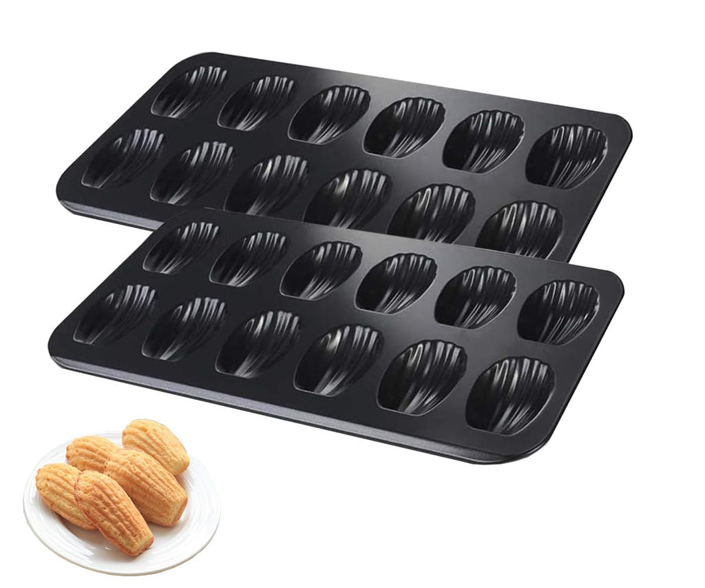 Jiarznh Nonstick Madeleine Pan, 12Cavity Shell Shaped Baking Mold,Madeline Cake Baking Tray with Anti Curling Shell Shaped Shell Suitable for Oven Bakin(2-Pack)