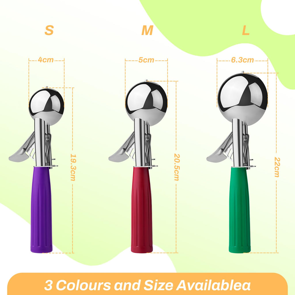Ice Cream Scoop, Ice Cream Scooper Set Include Different Sizes, Heavy Duty Ice Cream Scoop with Trigger, Polishing Stainless Steel 18/8 Cookie Scoops for Baking, 3 Pcs of Ice Cream Sandwich Scoop