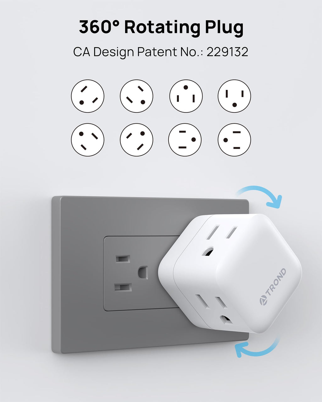 TROND Multi Plug Outlet Extender 2 Pack, 360° Rotating Plug Wall Adapter, 3 Way Outlet Splitter, 3-Sided Small Power Expander for Home Office Dorm Room, No Surge Protector for Cruise Travel Essentials
