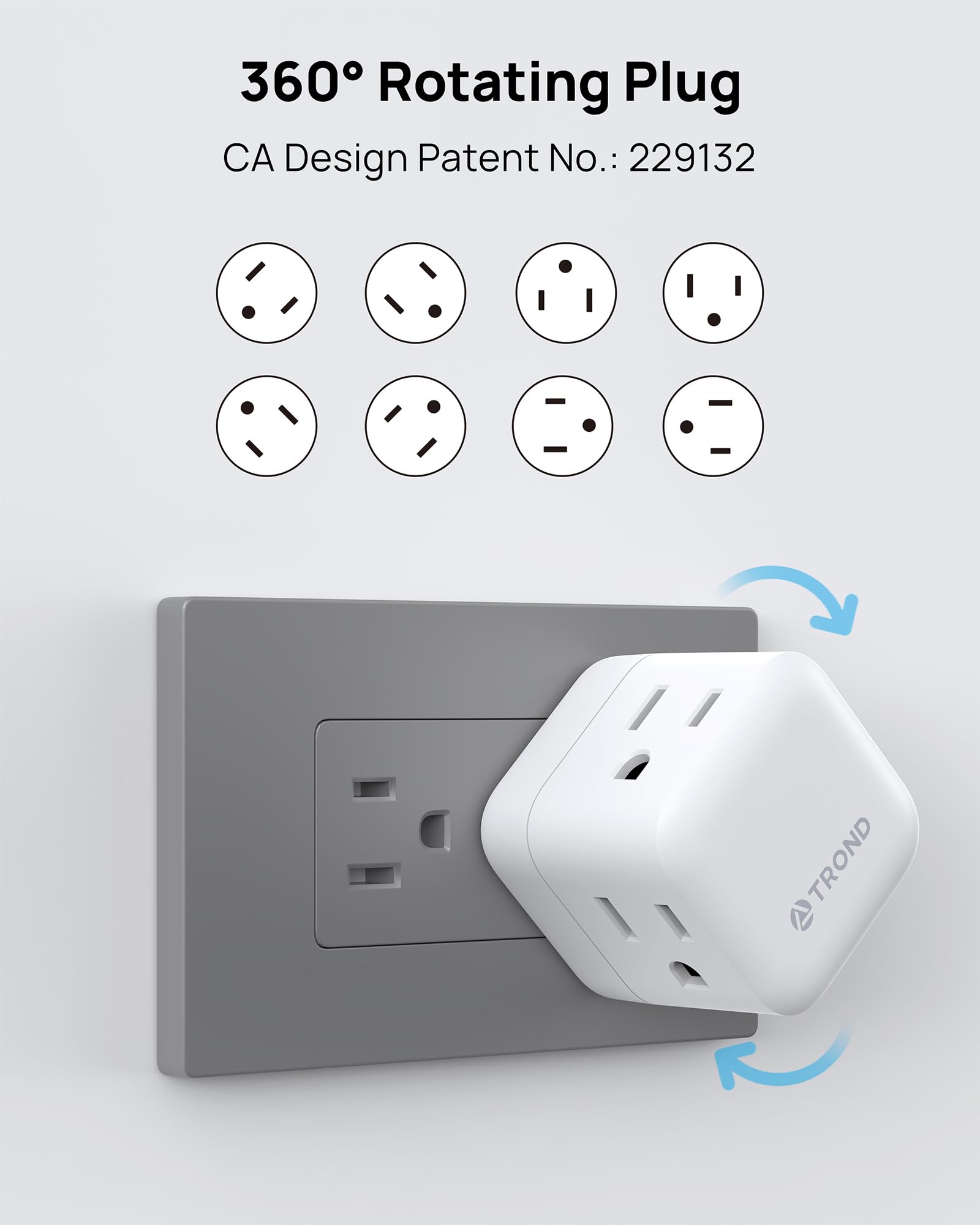 TROND Multi Plug Outlet Extender 2 Pack, 360° Rotating Plug Wall Adapter, 3 Way Outlet Splitter, 3-Sided Small Power Expander for Home Office Dorm Room, No Surge Protector for Cruise Travel Essentials