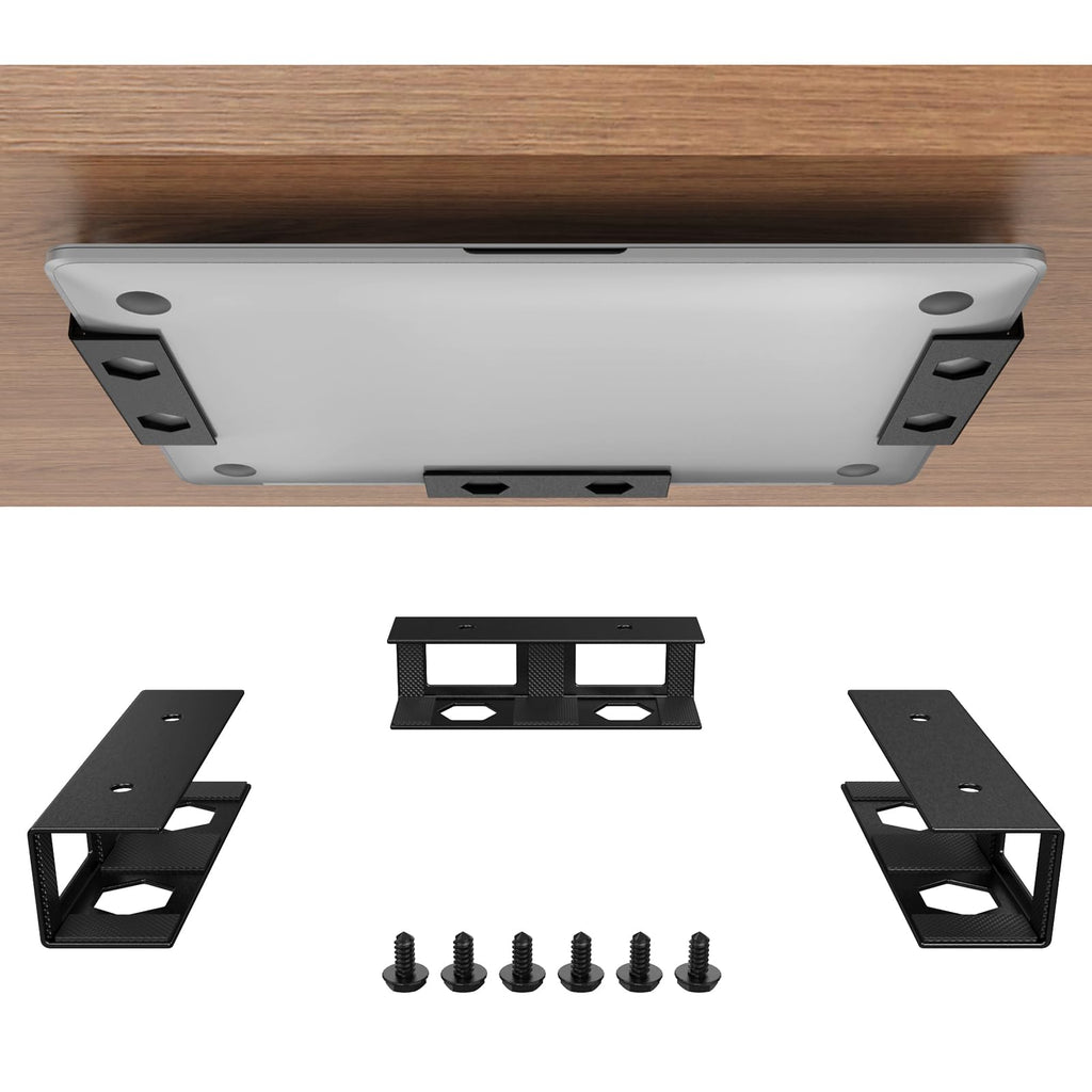 Joythink Universal Under Desk Metal Mount Laptop Holder Tray with Anti-Scratch Under Table Hidden Docking Station Holder Silicone Under Desk Mount for Laptop Keyboard Tablet Kitchen 3 PCS