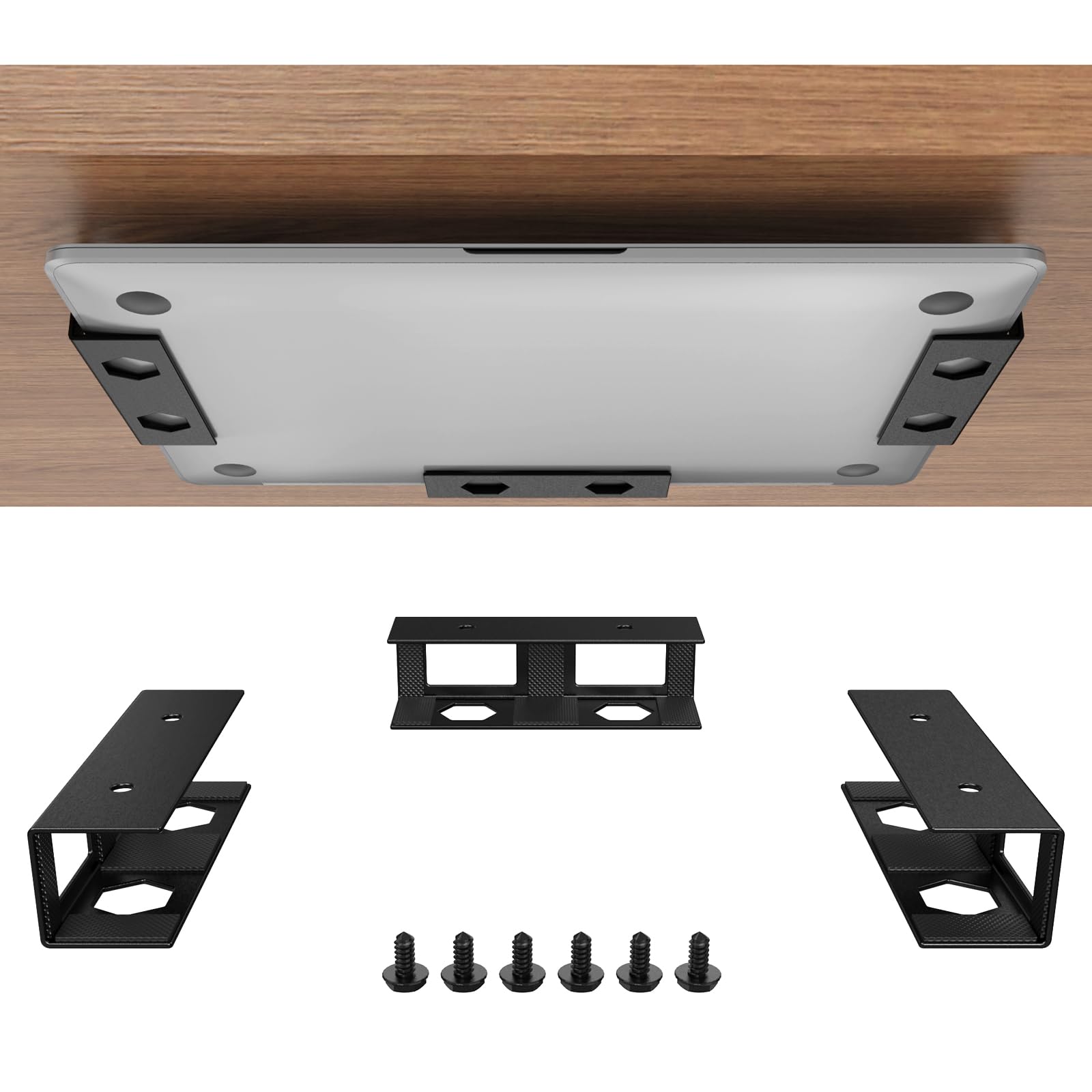Joythink Universal Under Desk Metal Mount Laptop Holder Tray with Anti-Scratch Under Table Hidden Docking Station Holder Silicone Under Desk Mount for Laptop Keyboard Tablet Kitchen 3 PCS