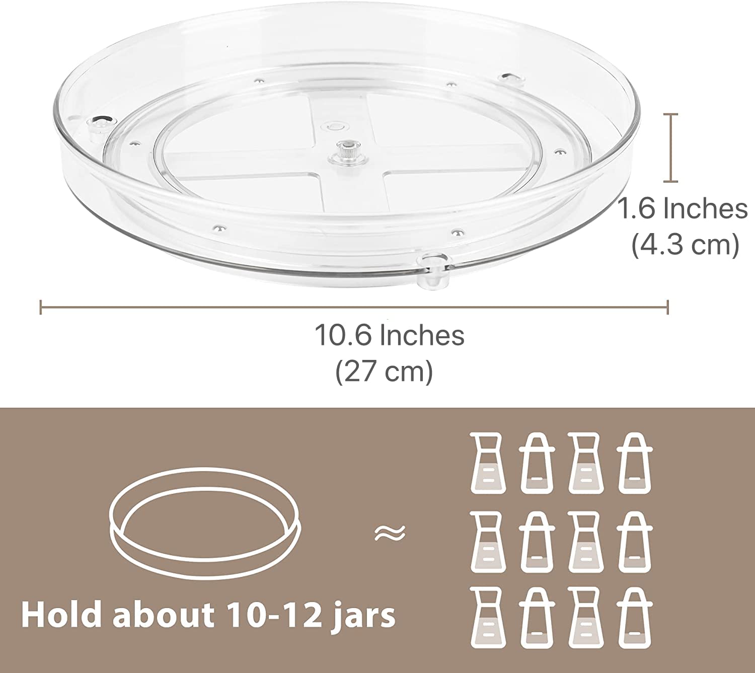2 Pack Large Lazy Susan Rotating Turntable Organizer - for Kitchen/Bathroom, Pantry, Cabinet, Fridge, Countertop, Vanity - Clear Spinning Food Storage Container for Spices, Condiments, 10.6 Inches