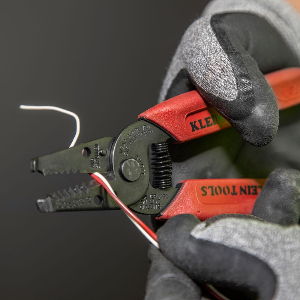 Klein Tools 11046 Wire Stripper, Wire Cutter, Stripping/Cutting Tool for 16-26 AWG Stranded, Compact Nose with Precision-Ground Stripping Holes