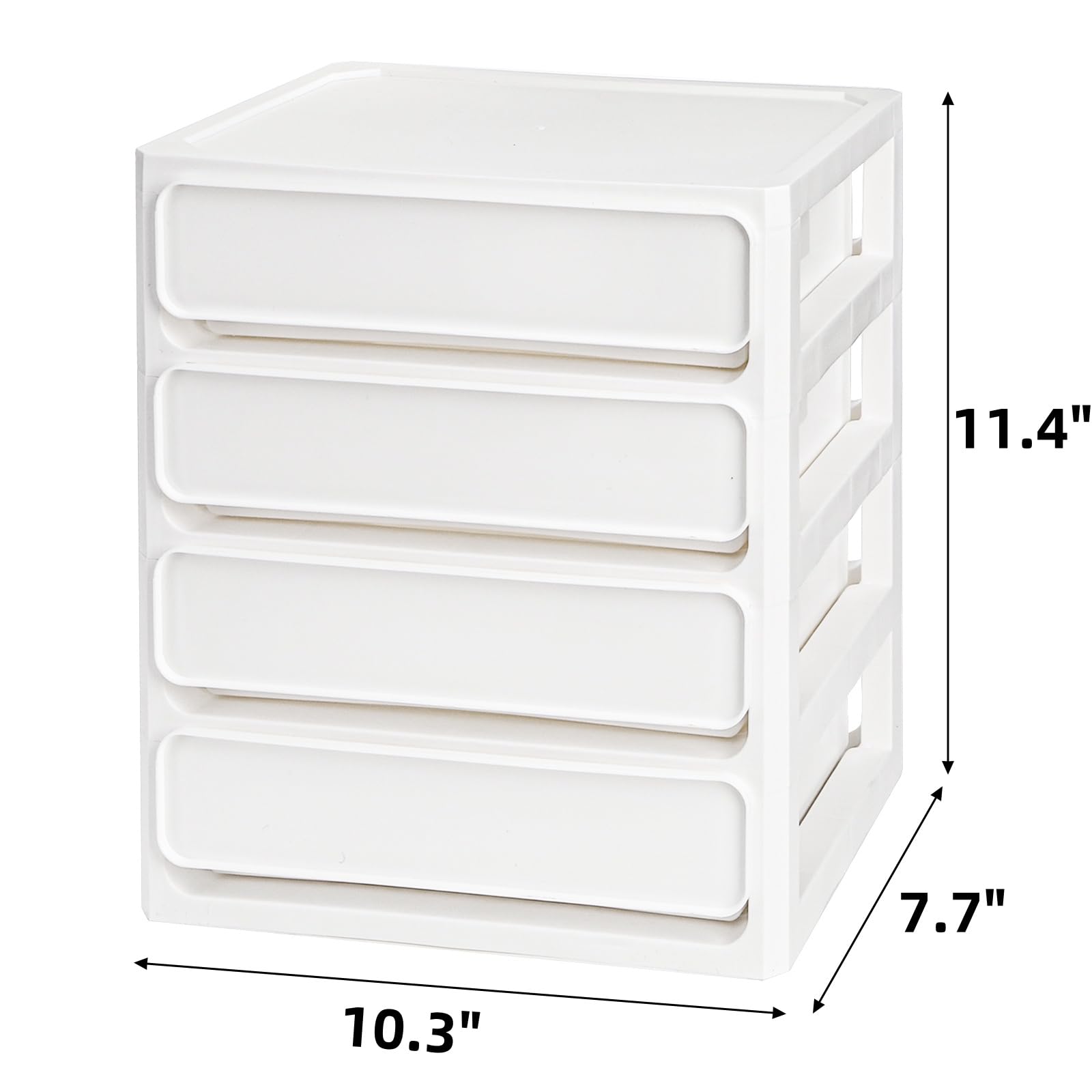 Covzoe 4 Drawer Desktop Storage Unit, 4 Layer Plastic Stacking Tabletop Organizer, White Storage Bin Container with Sliding Drawers, Desk Stationery Organizer Box for Home Classroom Office