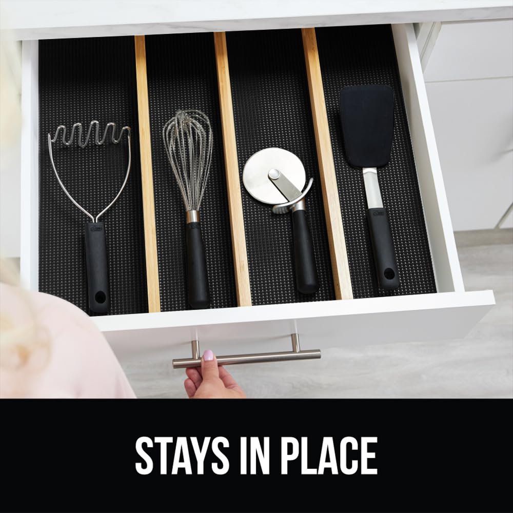 GORILLA GRIP Drawer and Shelf Liner, Strong Grip, Non Adhesive Easiest Install Mat, 12 in x 20 FT, Durable Organization Liners, Kitchen Cabinets Drawers Cupboards, Bathroom Storage Shelves, Black