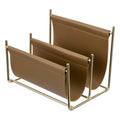 MyGift 2 Slot Modern Mail Holder, Deluxe Brass Tone Metal and Toffee Brown Leatherette Sling Entryway or Desktop Tabletop Letter Sorter