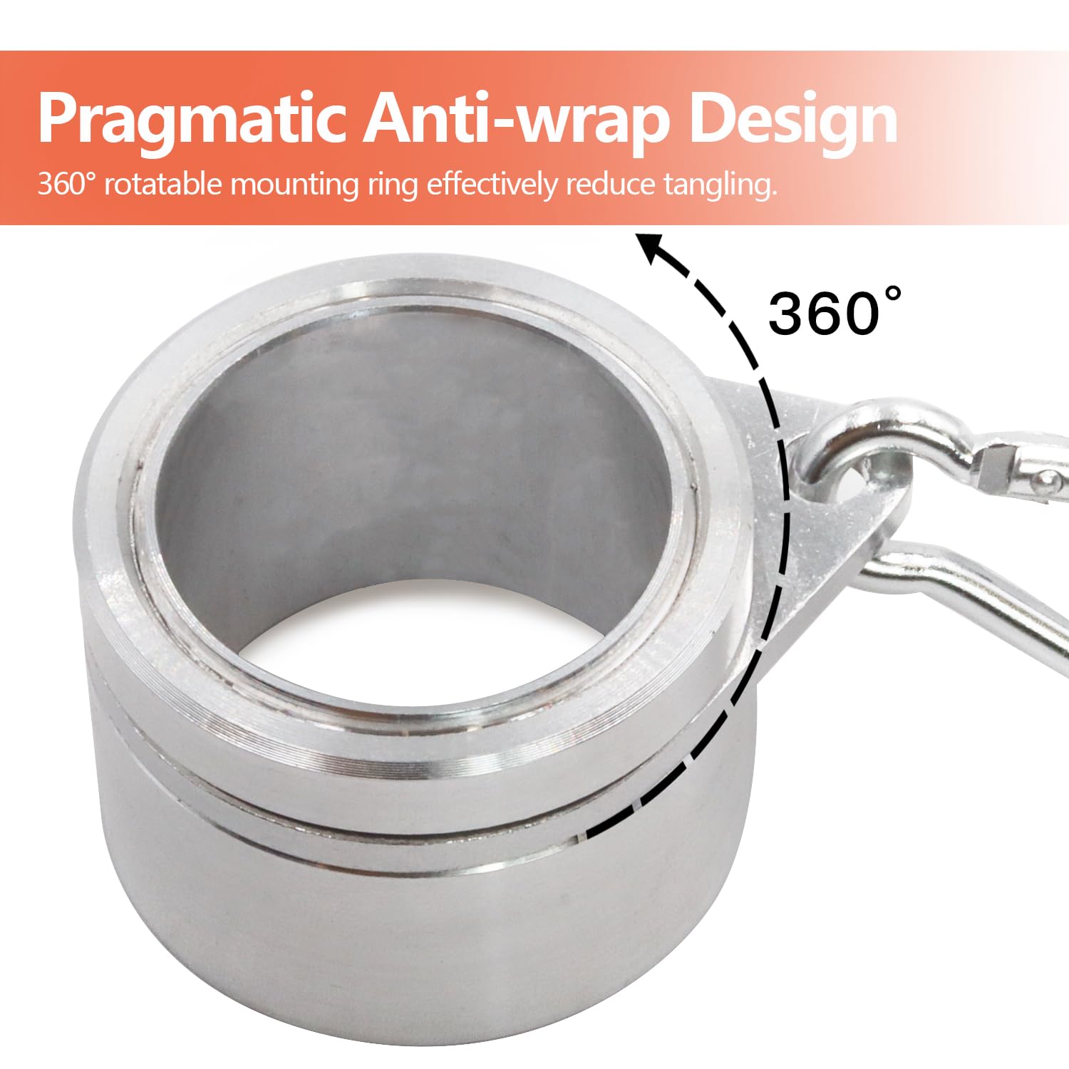 Anley 1.25" Aluminum Flagpole Mounting Rings Set - Anti Wrap 360° Rotatable Ring with Carabiners - Ideal for 1-1/4 Inch Diameter Flag Pole & Flag with 2 Grommets (Silver, Pack of 2)