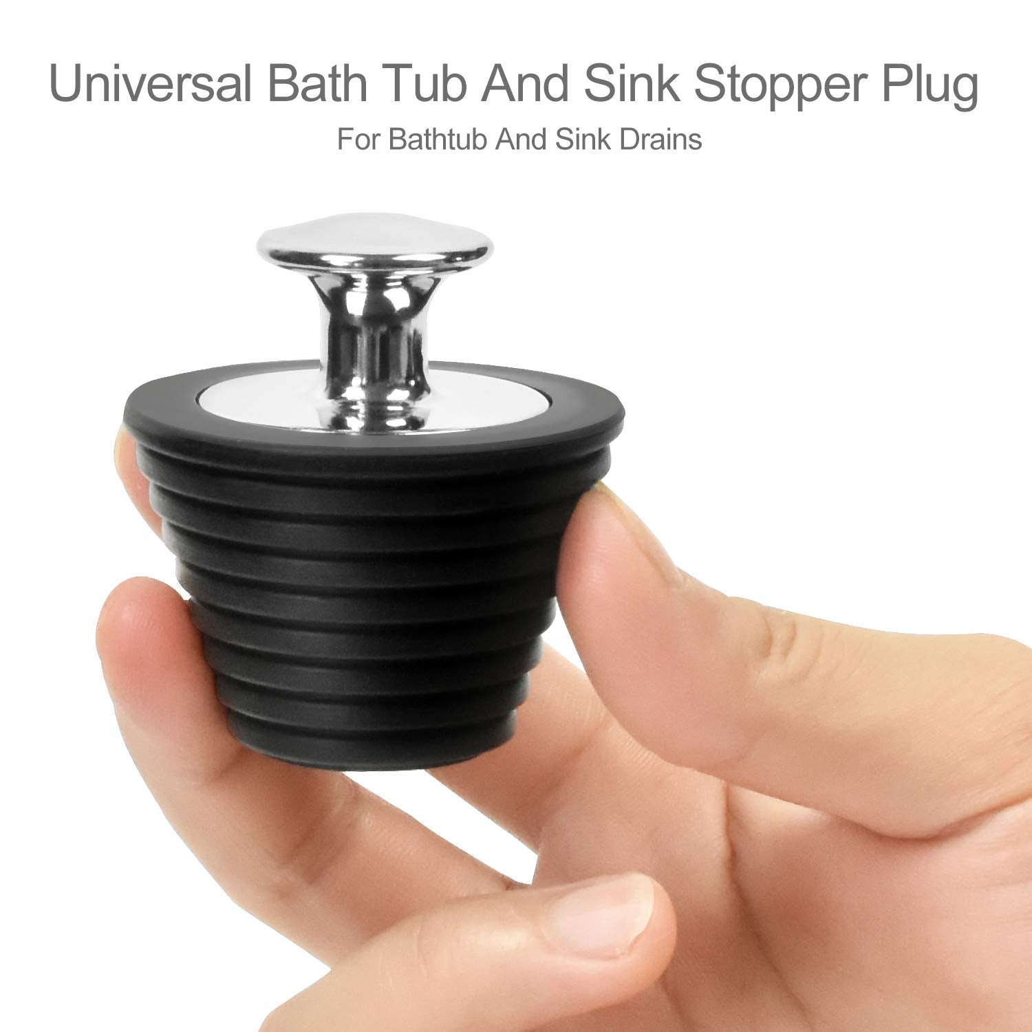 LEKEYE Universal Bathtub Stopper for Bathtub and Bathroom Sink Drains, Black and Gray-2 Pack
