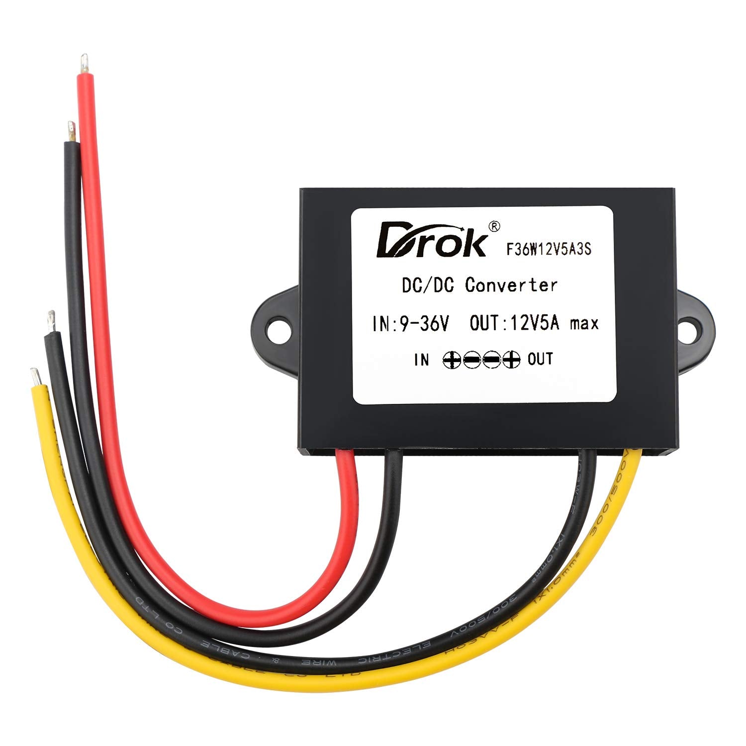 DROK DC-DC Stabilizer, 9V-36V to 12V Boost Buck Converter 5A 60W Waterproof Auto Step Up Down Voltage Regulator 12V Volt Transformer for Car Audio Solar Power System LCD Television LED Display Screen