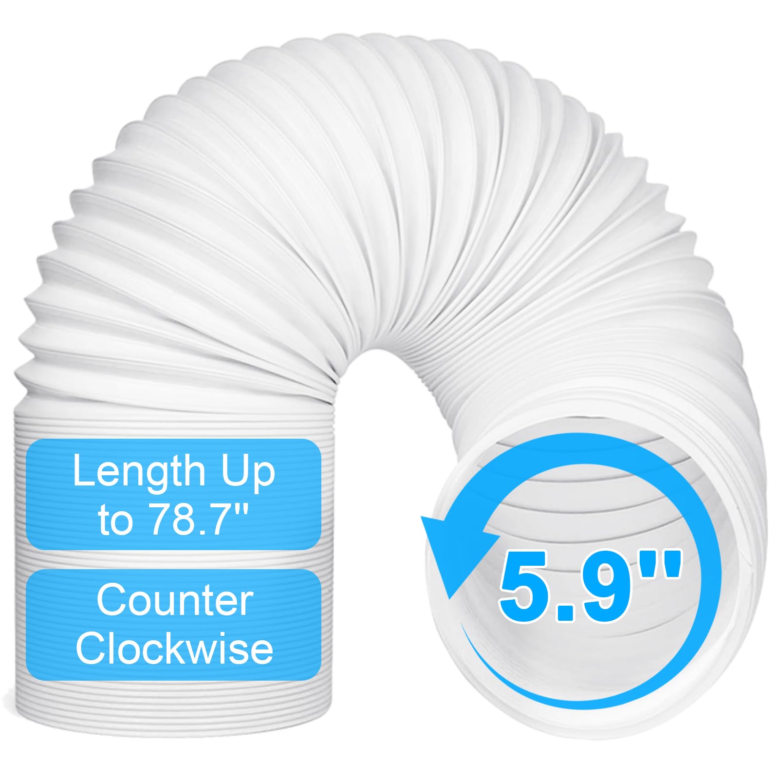 Portable Air Conditioner Hose with 5.9" Diameter & 80" Length Anti-Clockwise Thread, Universal Portable AC Exhaust Hose Air Conditioner Parts & Accessories