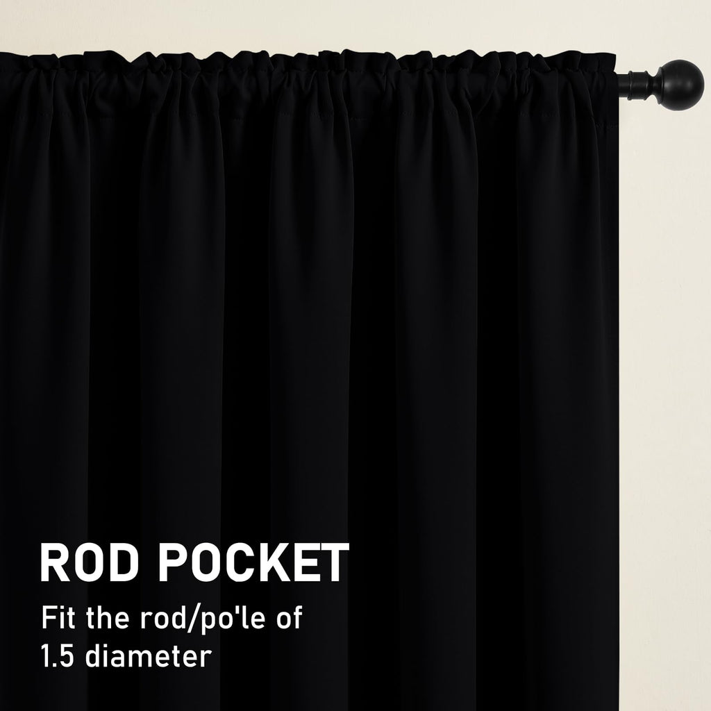 CUCRAF Blackout Curtains 2 Panels,Thermal Insulated Room Darkening Rod Pocket Black Out Curtains 84 Inch Long for Bedroom Living Room,52Wx84L Inch,Black