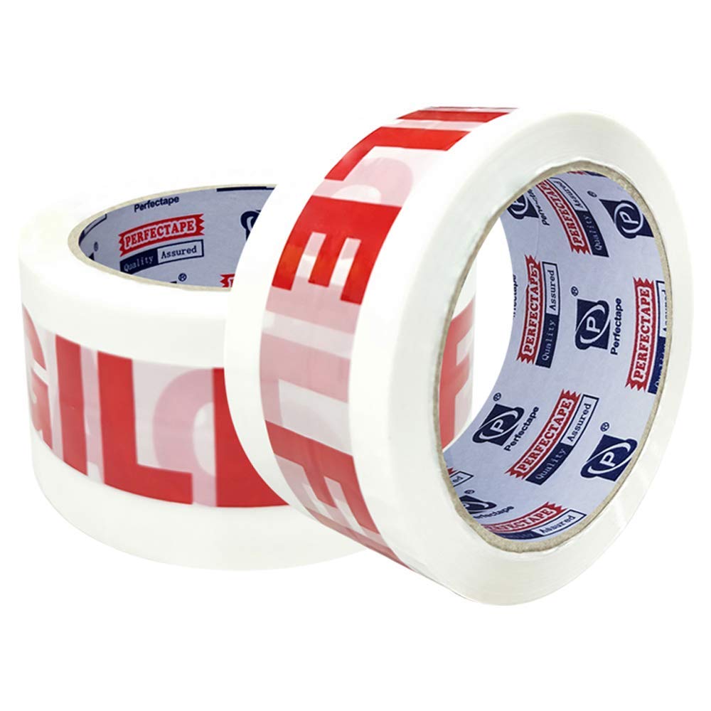PERFECTAPE Packing Tape 6 Rolls, Fragile Printed, 1.88" x 66m, Total 396m, Shipping Packaging Tape Refill Rolls