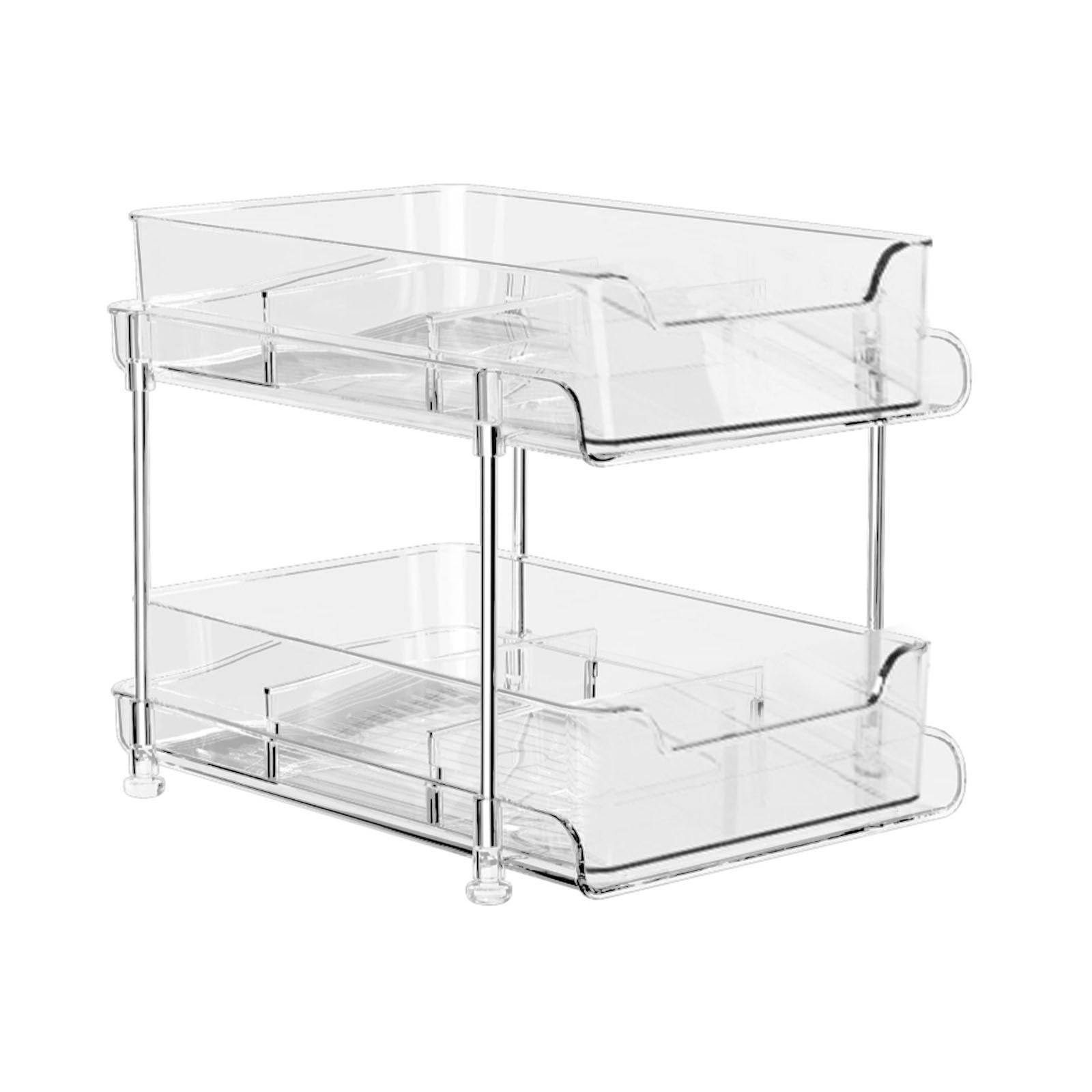 2 Tier Bathroom Storage Organizer, Medicine Cabinet Drawers Bins,Clear Under Sink Organizer Vanity Countertop Storage Pantry Organizers for beverages, medicine,Vanity Makeup, perfume, and more