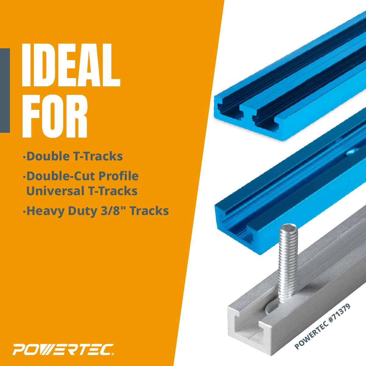 POWERTEC 71168V T-Track Hold Down Clamp, 5-1/2" L x 1-1/8" W, 2 Pack, T Track Clamps for Woodworking