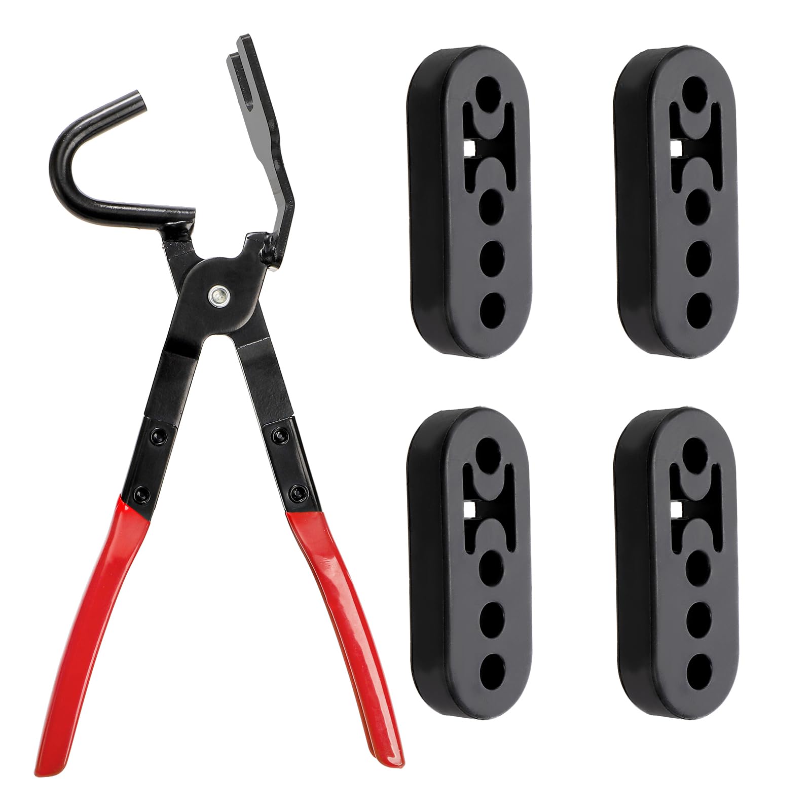 Covzoe Exhaust Hanger Removal Pliers and 4 Pieces 4 Hole Hanger Rubber Kit, Universal Muffler Rubber Bracket Separation Exhaust Pliers Compatible with All Car Pipe Exhaust Hangers