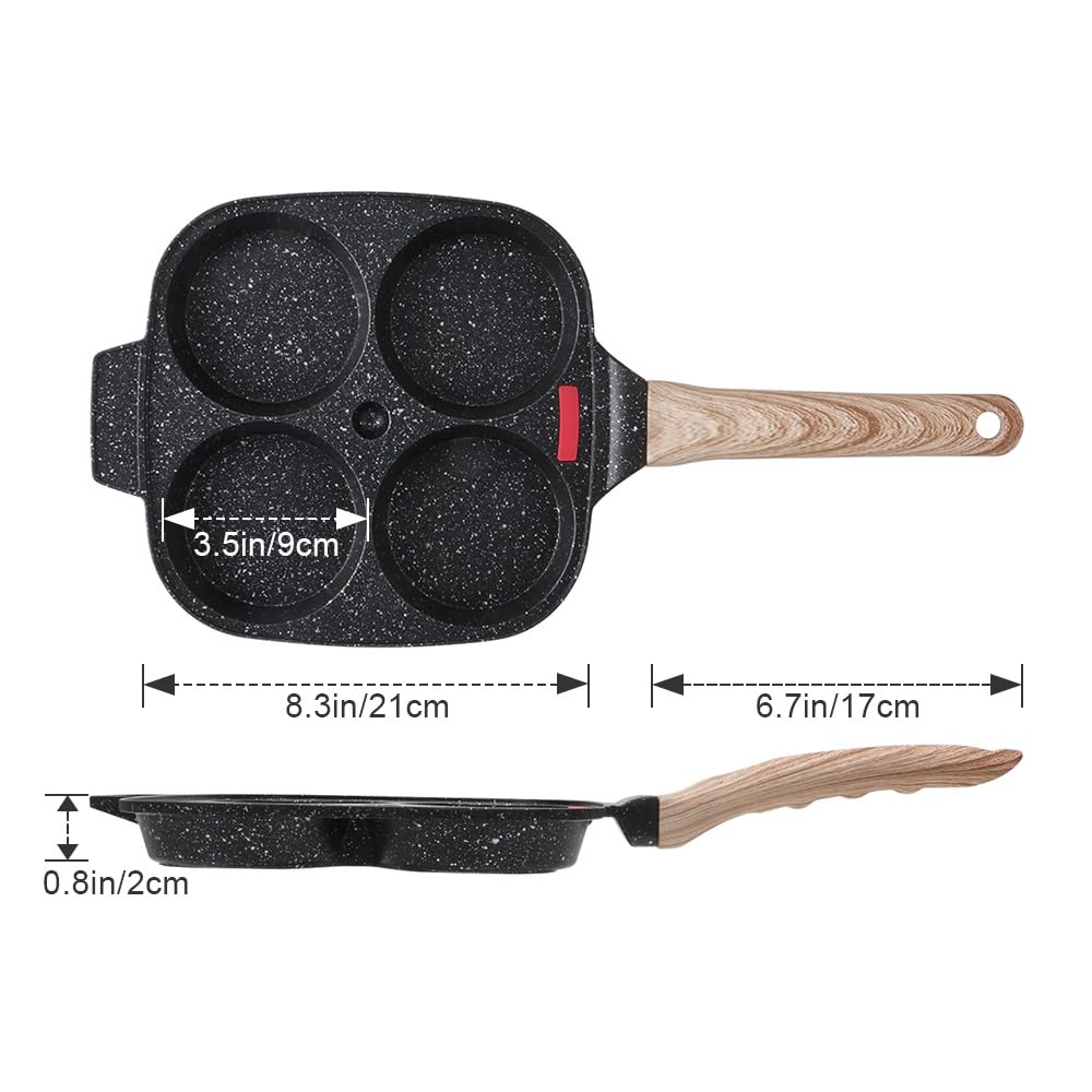 Nonstick Egg Pan, Egg Frying Pan 4 Cups Pancake Pan for Breakfast, Fried Egg Pan Suitable for Gas & Induction (Black)