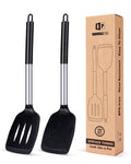 Pack of 2 Silicone Slotted Spatula,Non Stick Solid Kitchen Turner, High Heat Resistant BPA Free Cooking Utensils for Fish, Eggs, Pancakes（Black