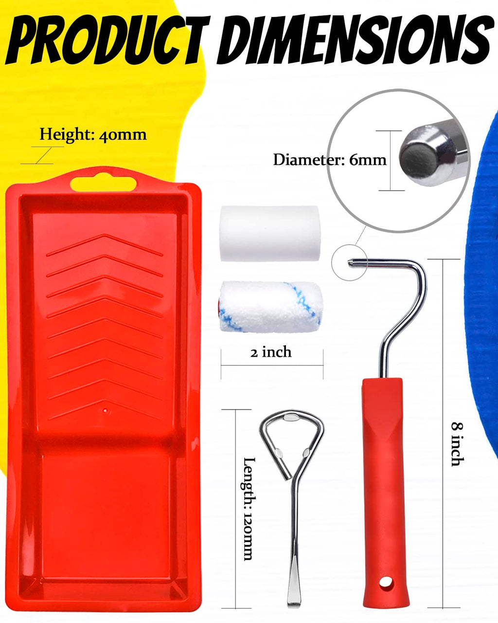 PinStone 2 inch Paint Roller Kit, 16pcs Small Paint Roller Tray Set with High-Density Foam and Microfiber Covers, Mini Paint Rollers for Walls, Cabinets, Craft, Touch-up