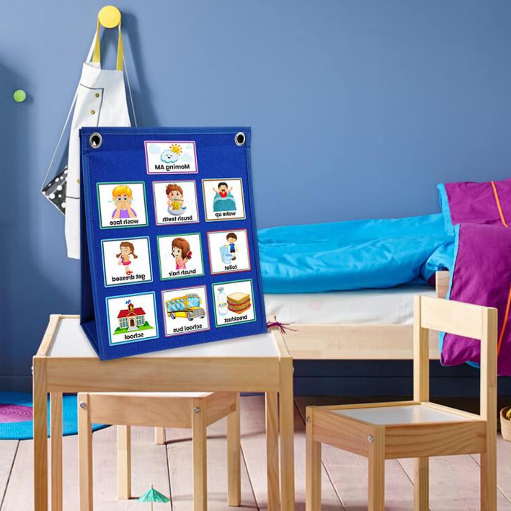 Kids Visual Schedule Calendar Chart 2 in 1 Autism Daily Routine with 70 Cards Autism Learning Materials Behavioral Tool Wall Planner Multiple Planner Home School Chores Outings Home