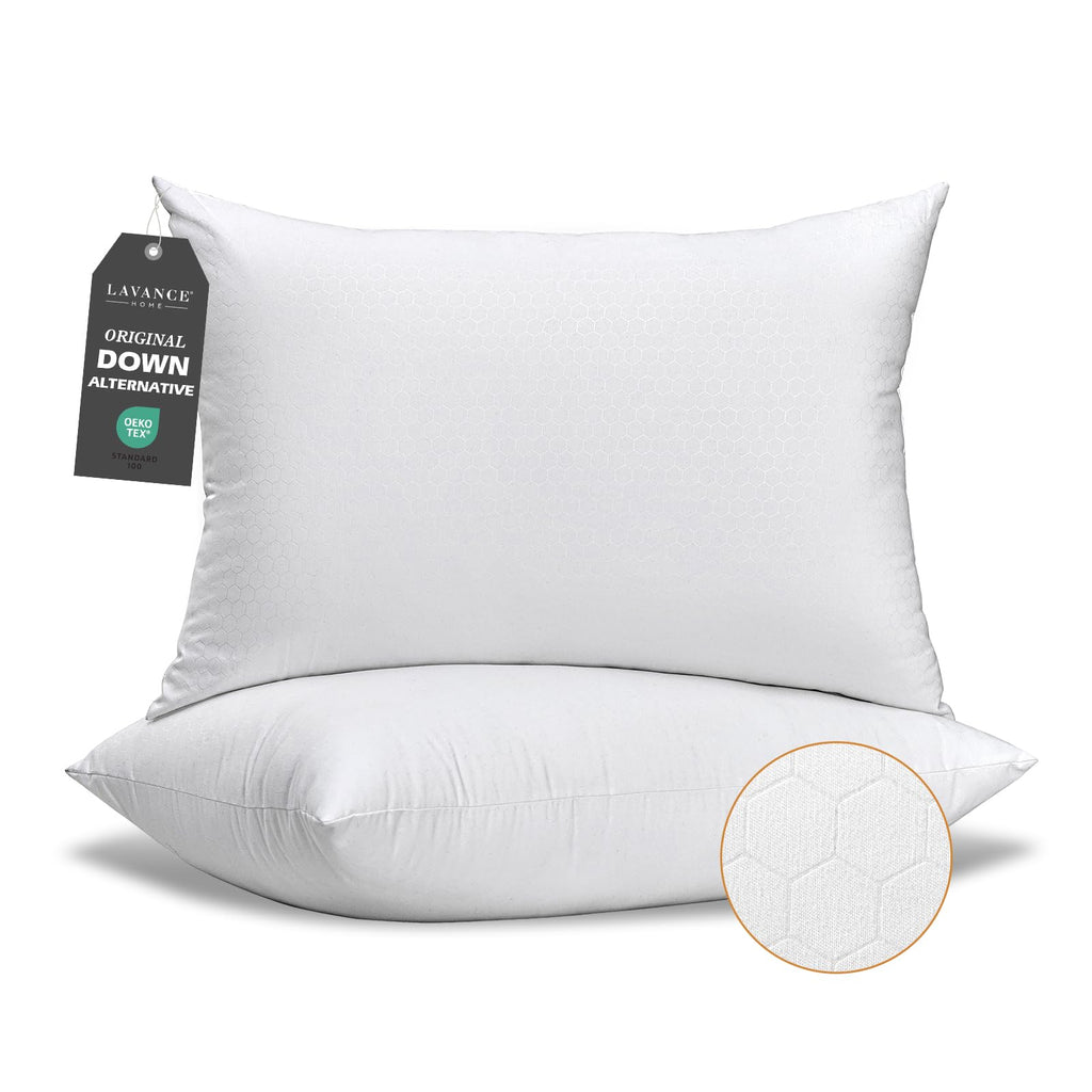 LAVANCE Pillows Queen Size Set of 2, Honeycomb Embossed Fabric Down Alternative Filling Bed Pillows for Sleeping, Luxury Fluffy Hotel Quality for Side, Back, and Stomach Sleepers, 20"x30"