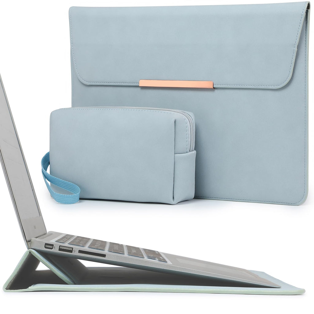 HYZUO 13 Inch Laptop Sleeve Case with Stand for MacBook Air 13 M5 A3449 M4 M3 M2 M1 2026-2018, 13" MacBook Neo 2026 A3404, MacBook Pro 13 M2 M1, 13" iPad Pro/Air, Surface Pro, Pale Blue(Smiley)