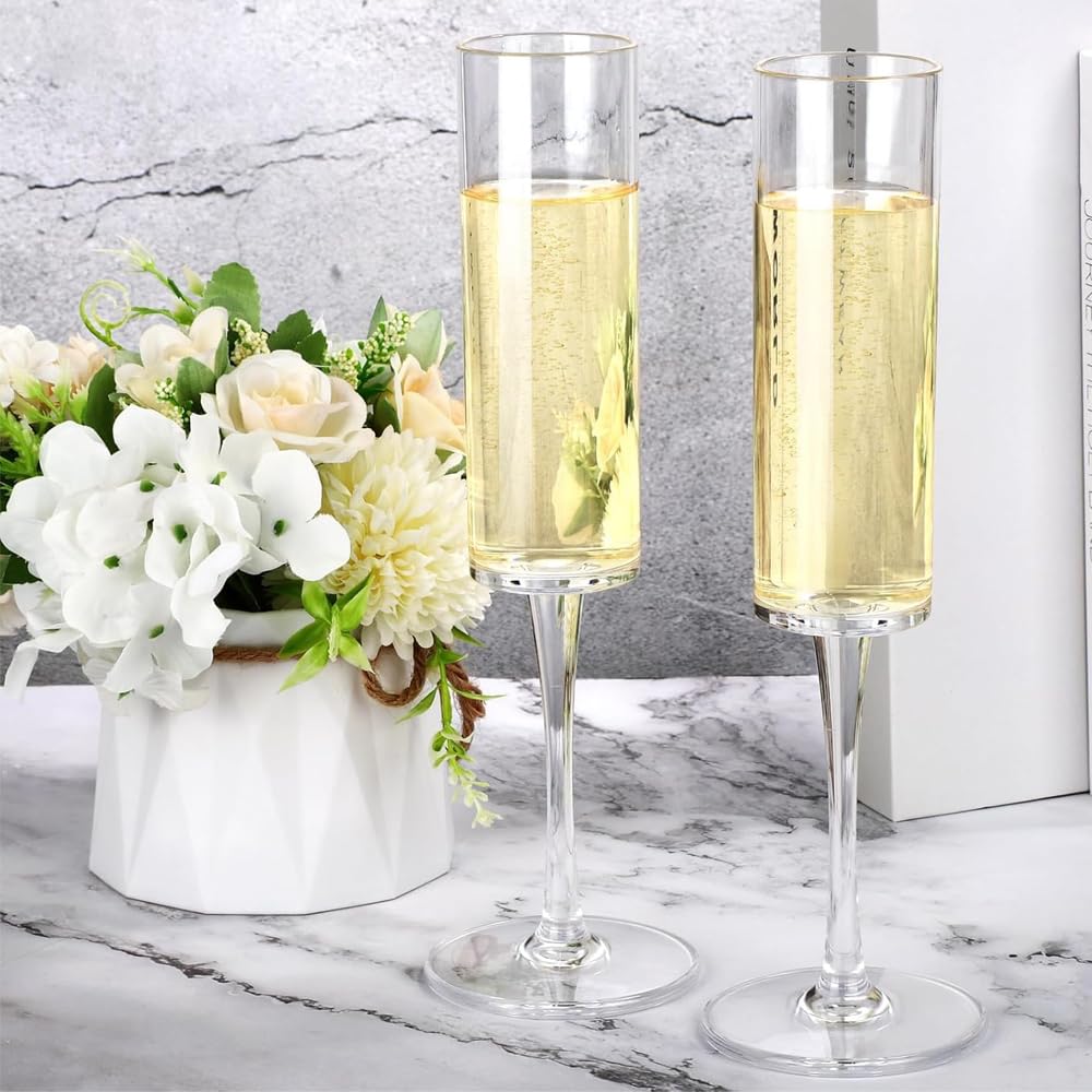 16 Pack Plastic Champagne Flutes,6 Oz Unbreakable Acrylic Clear Goblet Glasses, Reusable Champagne Toasting Cups for Party Birthday Anniversary Wedding Thanksgiving