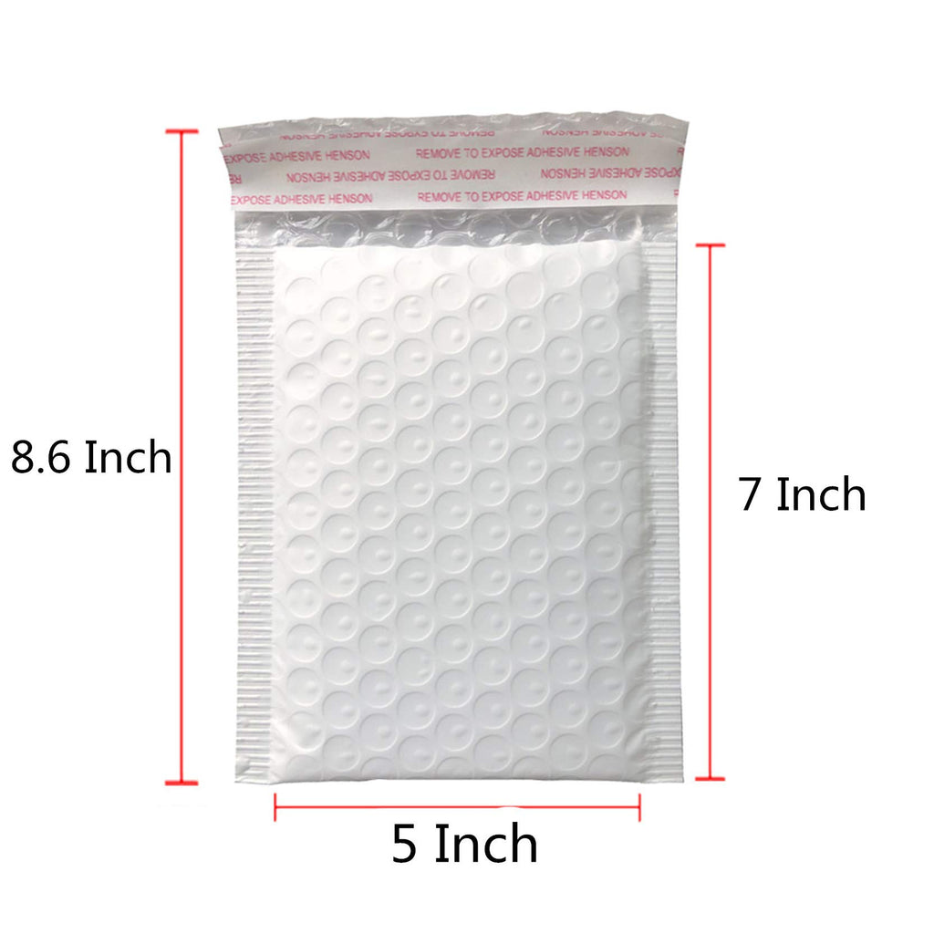 5x7 Inch White Poly Bubble Mailers Padded Envelopes, Self-Sealing Shipping Bags 50 Pack