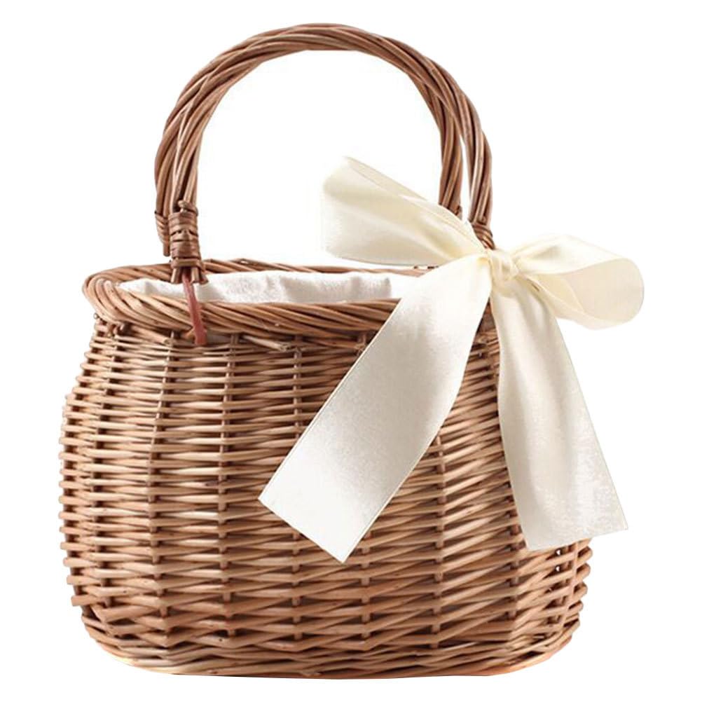 GLEAVI Handwoven Willow Flower Basket 7.48X5.90X4.72In Rustic Woven Storage Tote for Outdoor Picnic and Home Garden Decoration