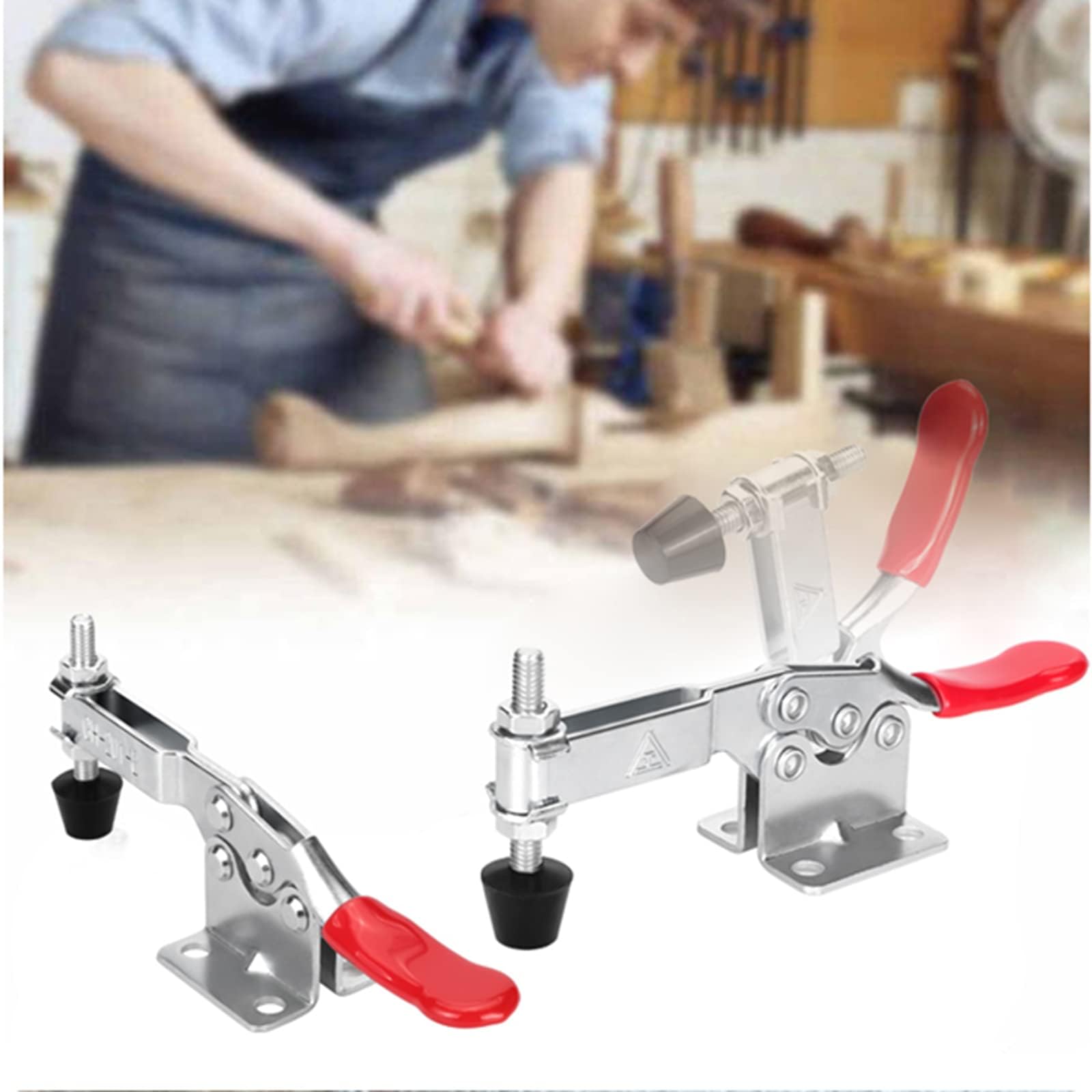 chfine 10 Pack Hold Down Adjustable Toggle Clamp Hand Tool, Woodworking Latch Antislip Red Clamps Holding Capacity Horizontal Heavy Duty Toggle Clamps GH-201B 220lbs/100kg Quick Release Tool