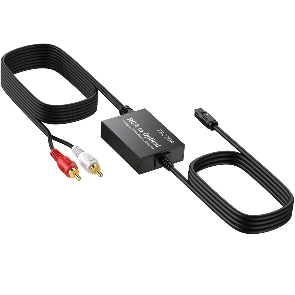 PROZOR Analog to Digital Audio Converter - RCA to Digital Toslink SPDIF Optical Audio Adapter with Optical Cable for Turntable CD DVD to Soundbar