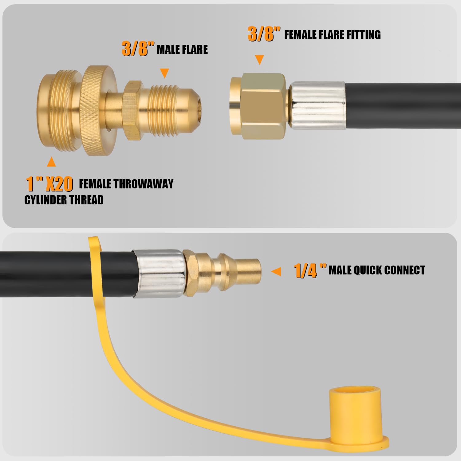12 FT RV Propane Quick Connect Hose, 3/8 Female Flare and 1/4 Full Flow Male Plug LP Gas Line, Connection Hose for Fire Pit, Camp Chef Stove, BBQ Stove Grill