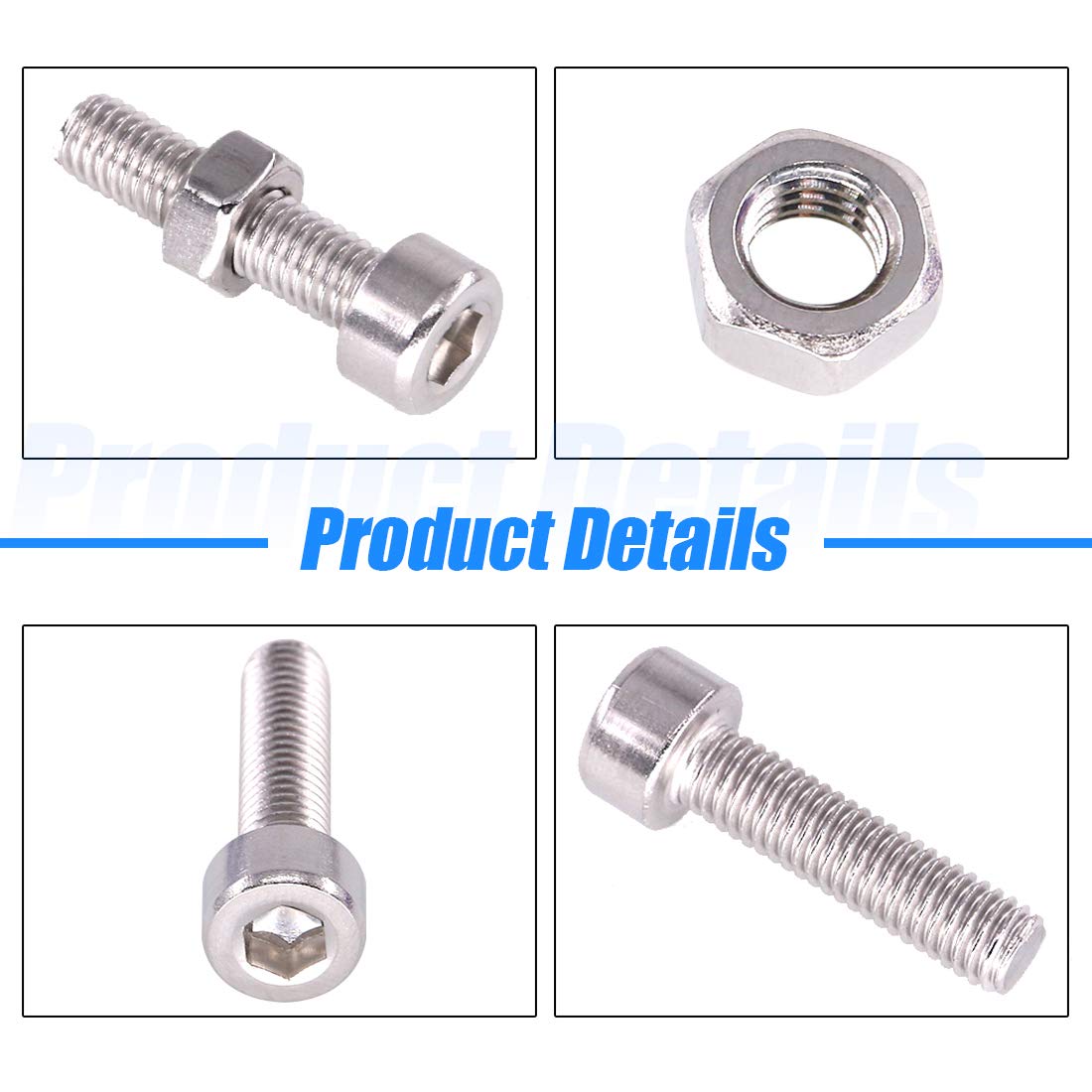Glarks 510Pcs M3 M4 M5 304 Stainless Steel Hex Socket Head Cap Screws With Nuts Assortment Kit