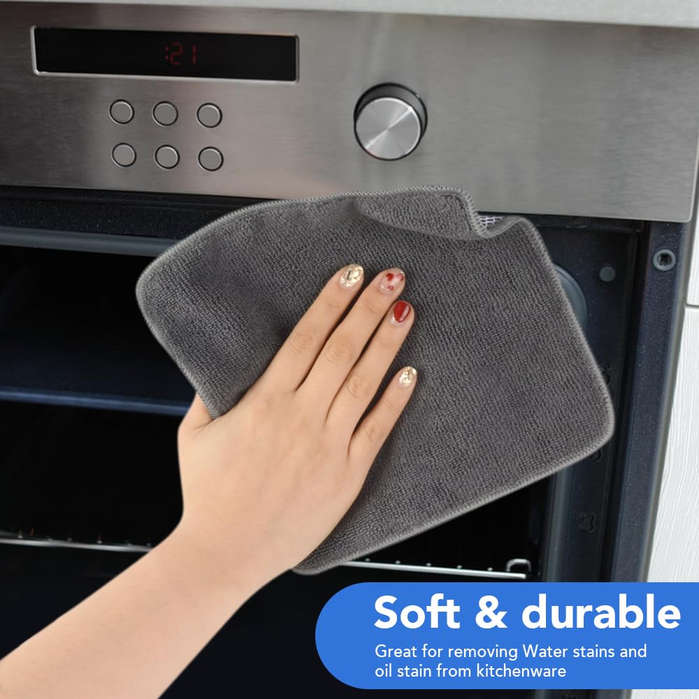VIVOTE Microfiber Cleaning Cloths Washable Dishcloths with Polyester Mesh Scrubbing Edge Dishcloths, Kitchen Household Wipes Kitchen Dish Cloth,6pcs,20cmx20cm (Grey)