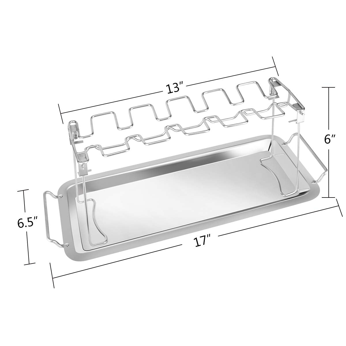 Onlyfire Stainless Steel Chicken Wing Leg Rack with Drip Tray for Smoker Grill,Oven and Charcoal Kettle,Hang Up to 14 Chicken Legs or Wings