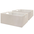 Fabric Collapsible Storage Bins, 2 Packs Cloth Storage Cubes with Wooden Handles, Stow Home Items Shelf Baskets, Rectangular Storage Basket for Decor, Shelves and Closet Organizer Bins (Beige)
