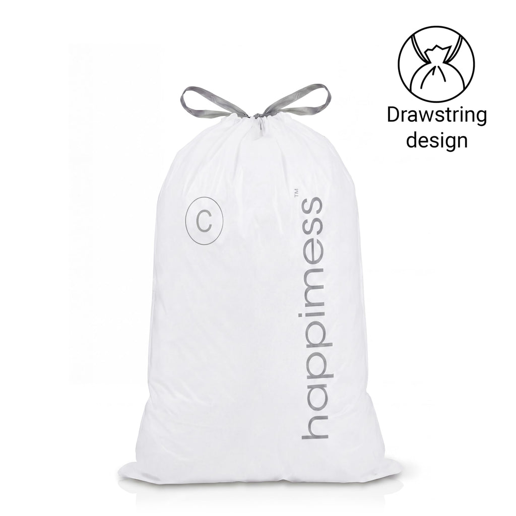 happimess HPM3000C-WHITE 13.2 Gallon Kitchen Drawstring Trash Bags, Trash Can Liner, White, 60-Count, 3-Packs of 20 Liners