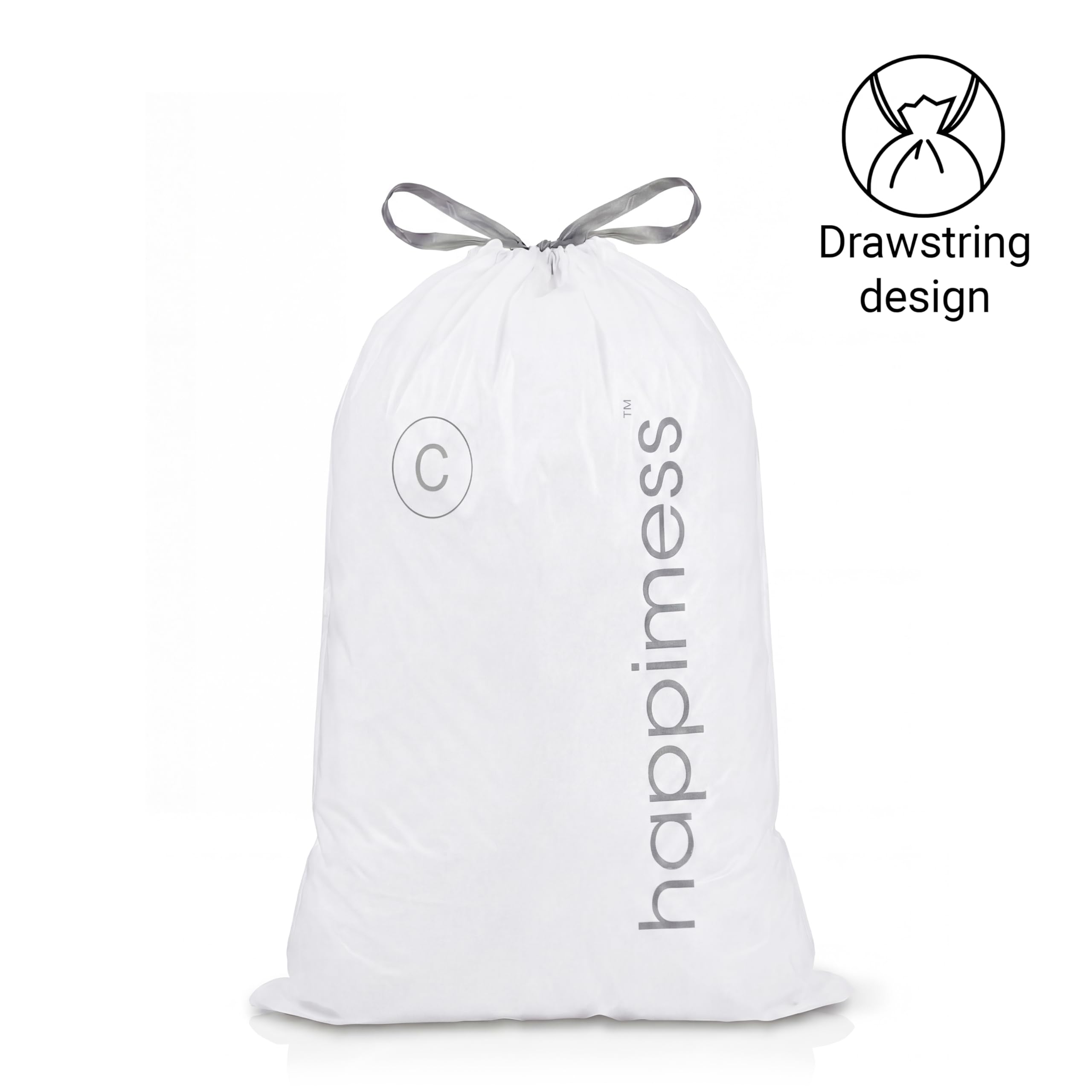 happimess HPM3000C-WHITE 13.2 Gallon Kitchen Drawstring Trash Bags, Trash Can Liner, White, 60-Count, 3-Packs of 20 Liners
