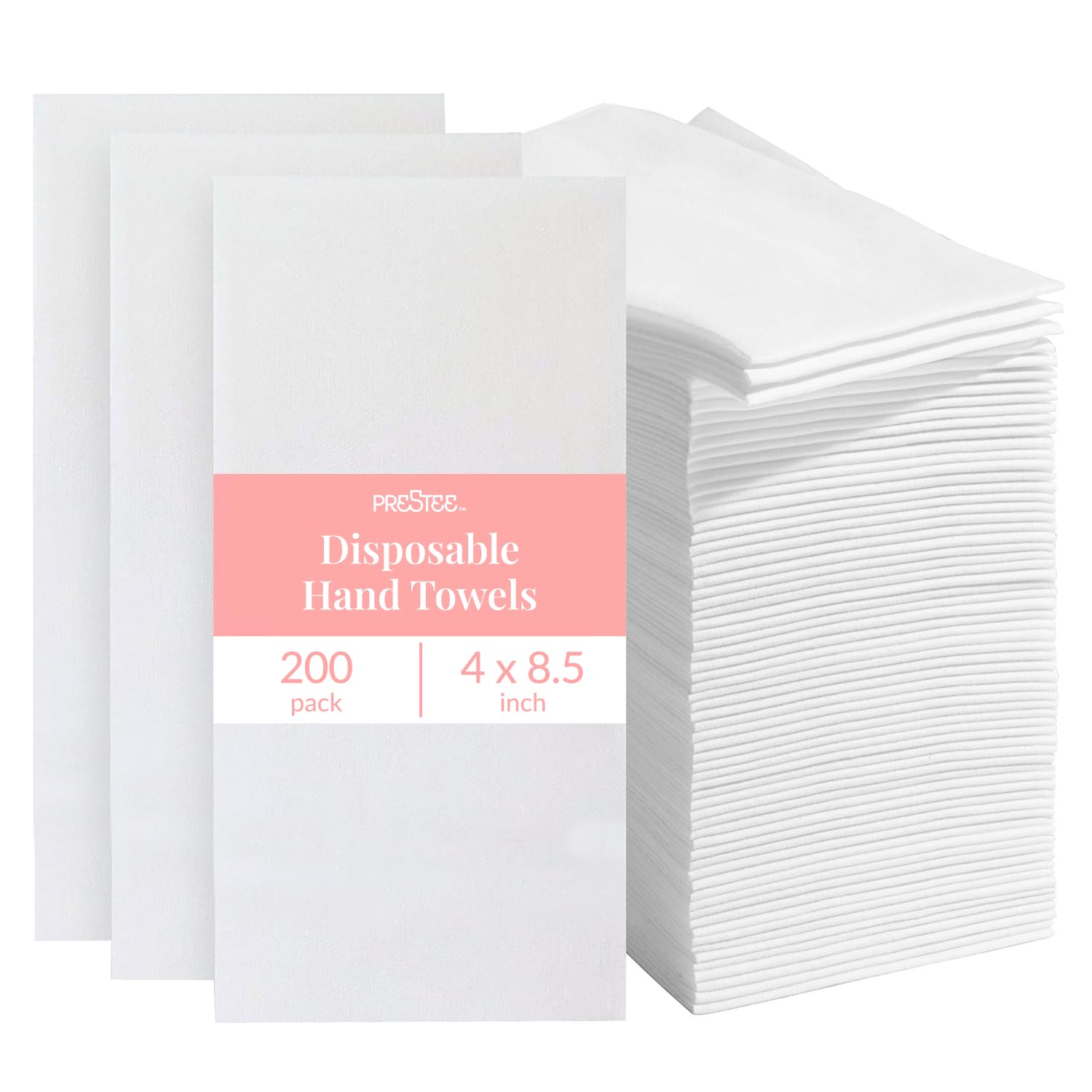 Prestee 200 Disposable Bathroom Napkins | Linen Feel Disposable Paper Hand Towels | Single-Use Cloth-Like Guest Towels | Dinner or Wedding Napkins (White)
