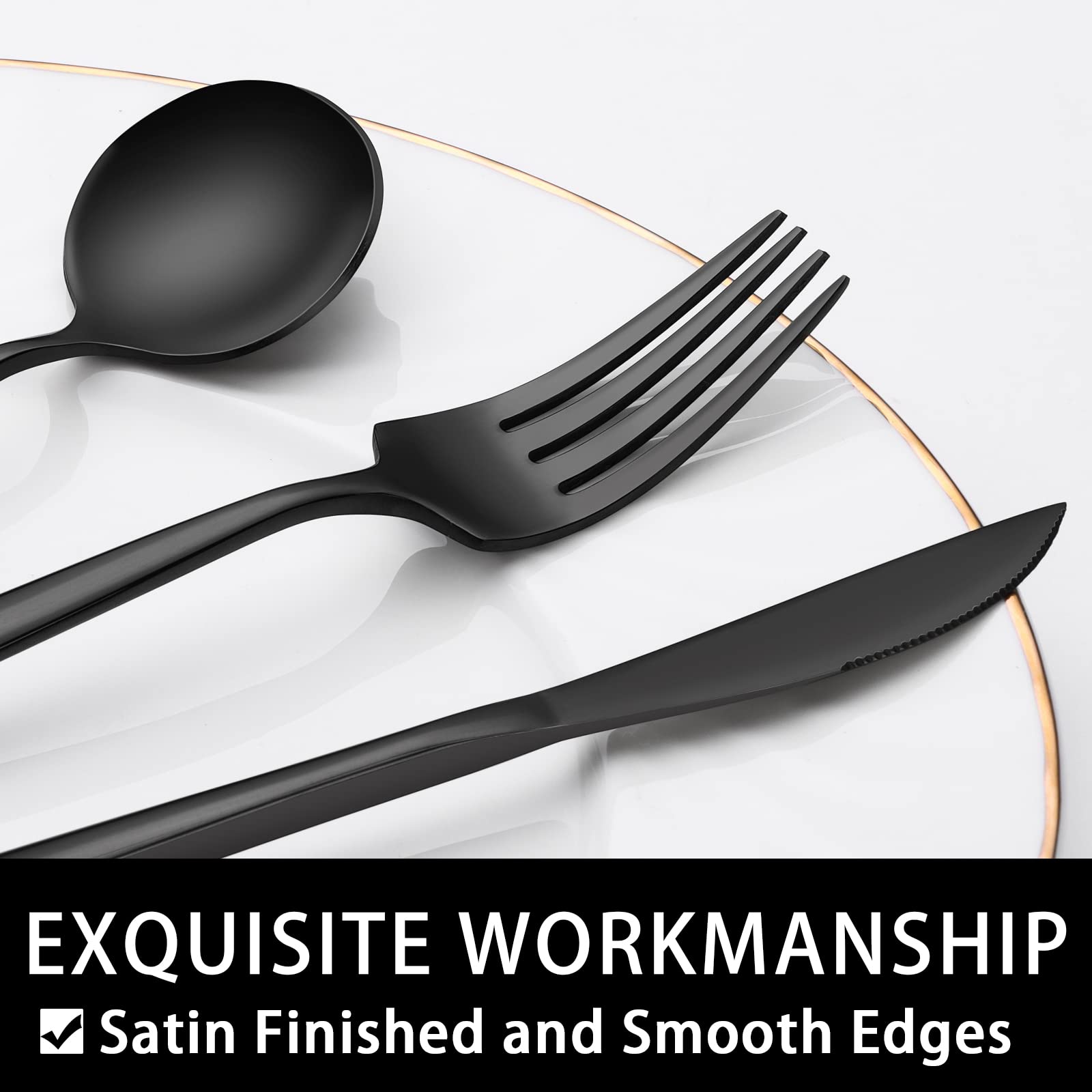 30-Piece Black Silverware Set, Flatware Set for 6, Food-Grade Stainless Steel Tableware Cutlery Set, Utensil Sets for Home Office Restaurant Hotel, Dishwasher Safe