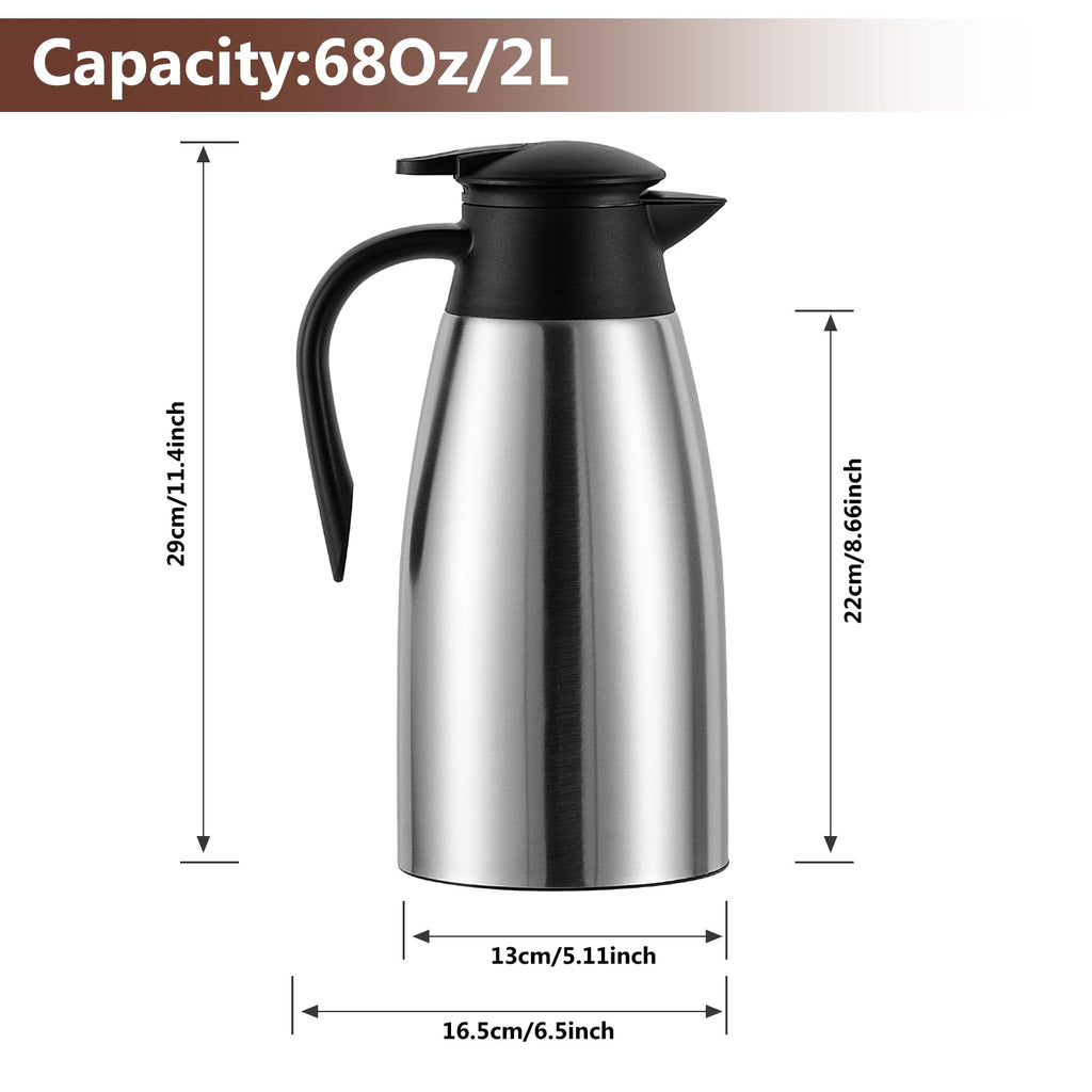 Dyserbuy 68Oz Thermal Coffee Carafe, Insulated Stainless Steel Double Walled Vacuum Flask/Coffee Carafes with Press Button Top, Coffee Carafe Drink Dispenser for Coffee,Tea,Beverage