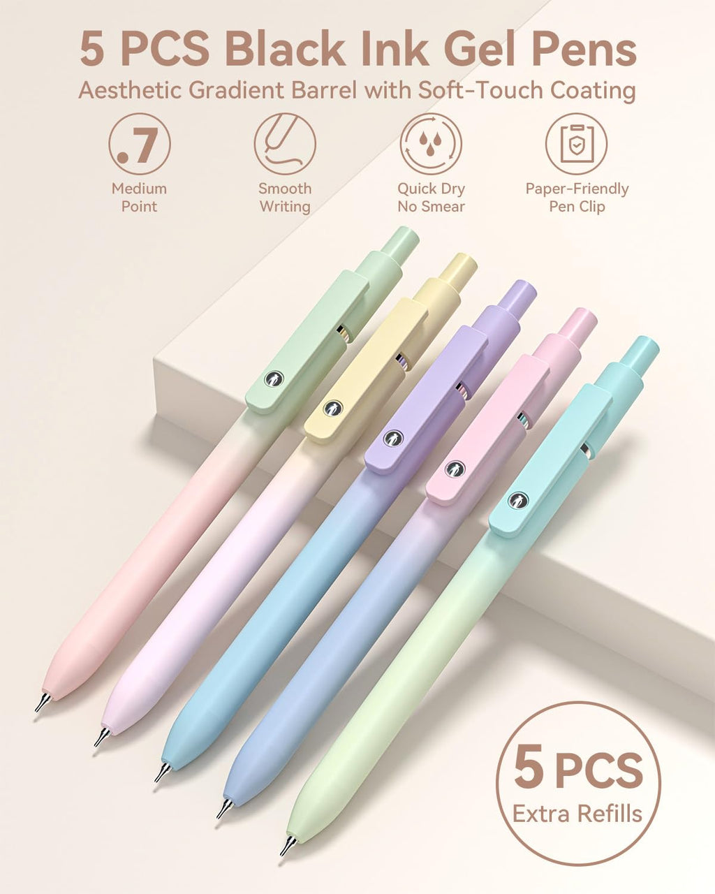 Four Candies 39 PCS Cute Stationery Set with Pencil Case, School Supplies with 5 Gel Pens & 6 Mechanical Pencils & 12 Highlighters, Essentials for College Students & Teen Girls/Boys (Cream)