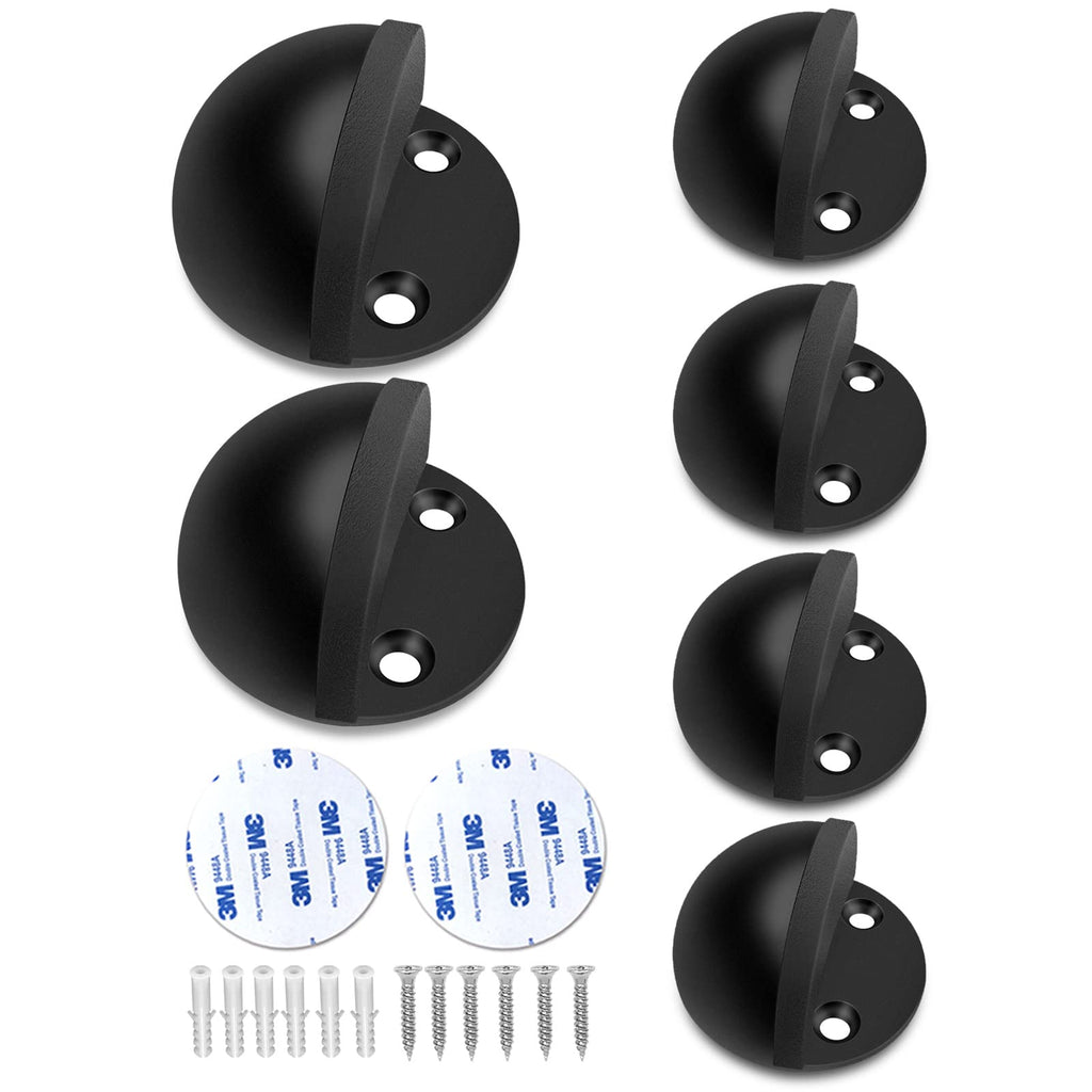6 Pack Door Stoppers Self Adhesive Floor Door Stop No Drill Black Rubber Bumper Doorstop Wall Protector, Stainless Steel Dome Shaped