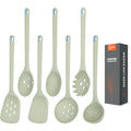 Large Silicone Utensils Set of 7 for Cooking,No Scratch for Nonstick Cookware Pasta Server,Spaghetti Spoon,Slotted Spoon&Spatula,Solid Spoon&Spatula,Skimmer,Soup Ladle BPA Free Heat Resistant (Green)