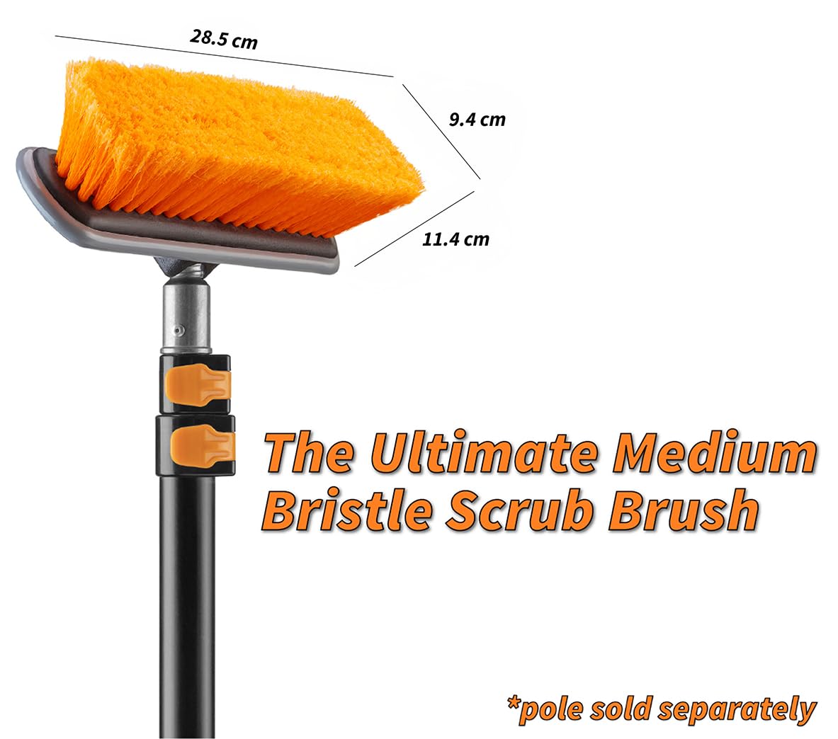 EXTEND-A-REACH Medium Bristle Deck Scrub Brush - Composite Deck & Vinyl Siding Brush // Boat, Roof & Exterior Cleaning Brush (Pole Sold Separately)