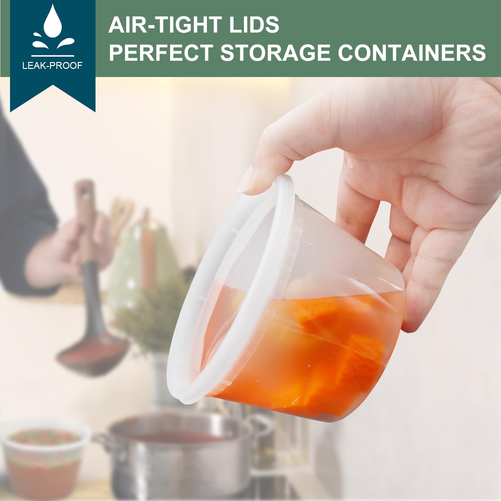 Deli Containers with Lids 48 Sets [8,16, 32 oz 16 Each ] - Food Storage Containers with Lids Freezer Safe, Soup Containers for Restaurant, BPA Free | Portion Control | Leakproof | Microwave