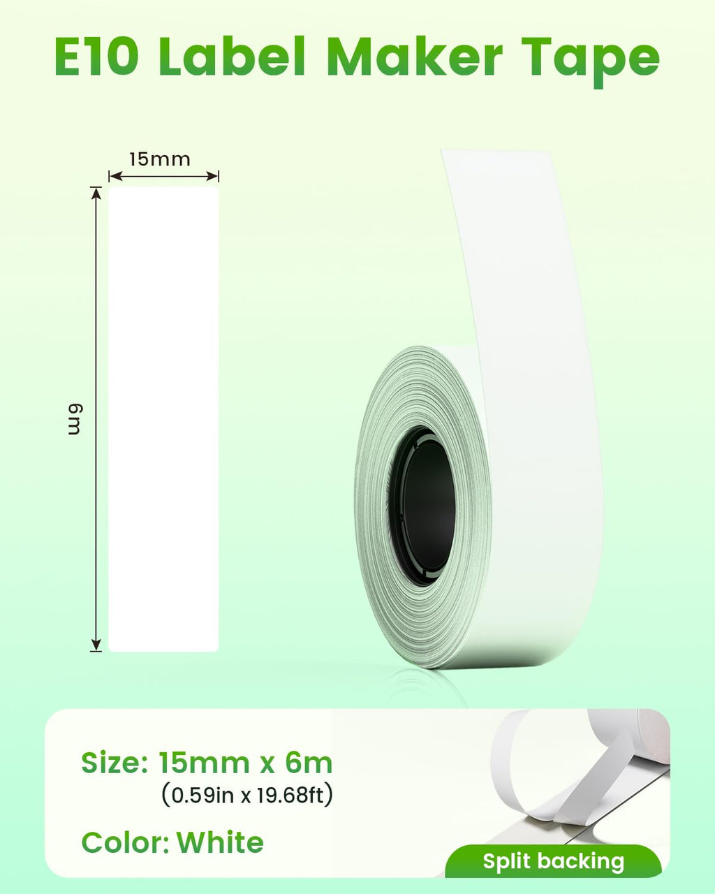 3 Rolls Compatible with SUPVAN E10 & E11 Label Maker Tape, White,Continous 0.59in x 19.68ft(15mmx6m),Thermal Laminated Label Paper, Self-Adhesive Multipurpose Labeling Tape Replacement