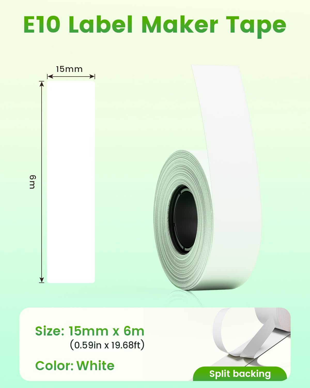 3 Rolls Compatible with SUPVAN E10 & E11 Label Maker Tape, White,Continous 0.59in x 19.68ft(15mmx6m),Thermal Laminated Label Paper, Self-Adhesive Multipurpose Labeling Tape Replacement