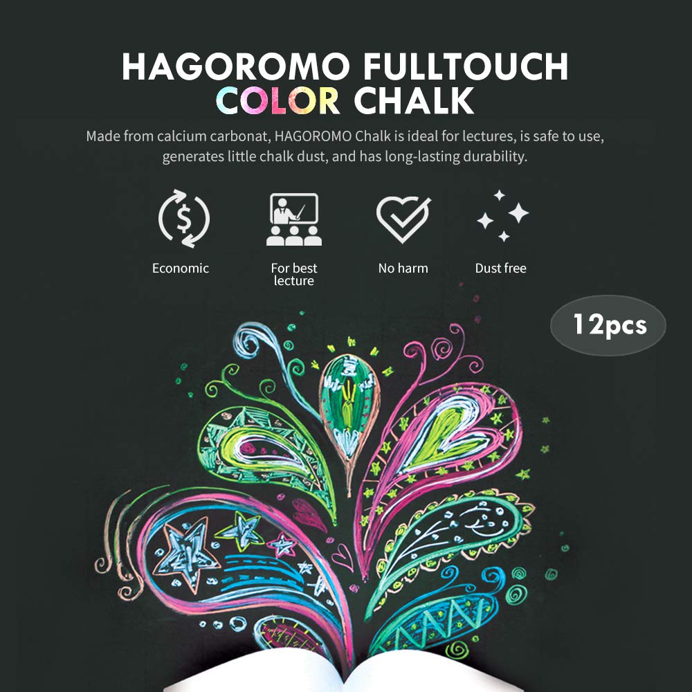 Hagoromo Fulltouch 10-Color Mix Chalk (Small Package) (12pcs) White, Red, Yellow, Blue, Orange, Yellow Green, Green, Brown, Violet, Scarlet (1Box)